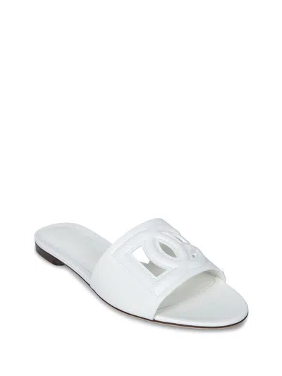 Dolce & Gabbana Leather Dg Millennials Slides In White