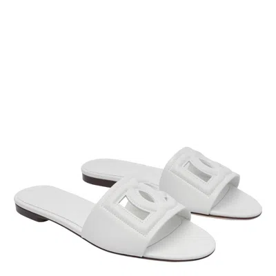 Dolce & Gabbana Leather Dg Millennials Slides In White