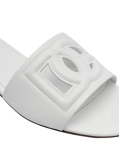 Dolce & Gabbana Leather Dg Millennials Slides In White