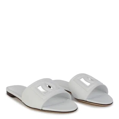 Dolce & Gabbana Leather Dg Millennials Slides In White