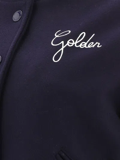 Golden Goose Wool Blend Bomber With Embroidered Logo In Blue
