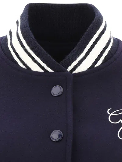 Golden Goose Wool Blend Bomber With Embroidered Logo In Blue