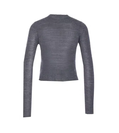 Ganni Grey Sweater With Classic Collar And Check Motif On The Front In Wool Woman In Multi