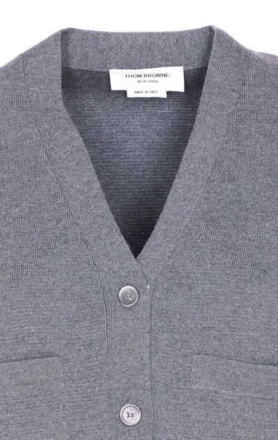 Thom Browne Grey 4-bar Stripe Knit Cardigan In Gray