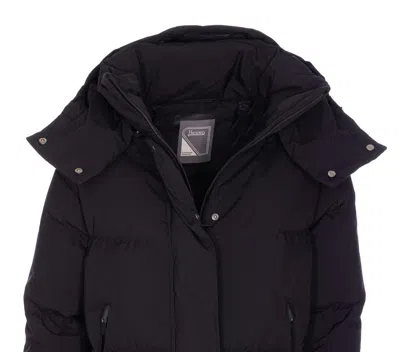 Herno Long Length Quilted Hooded Down Jacket In Black