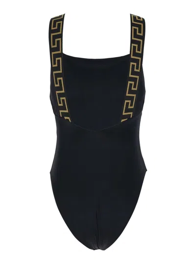 Versace Black One-piece Swimsuit With Greca Detail In Stretch Polyamide Woman