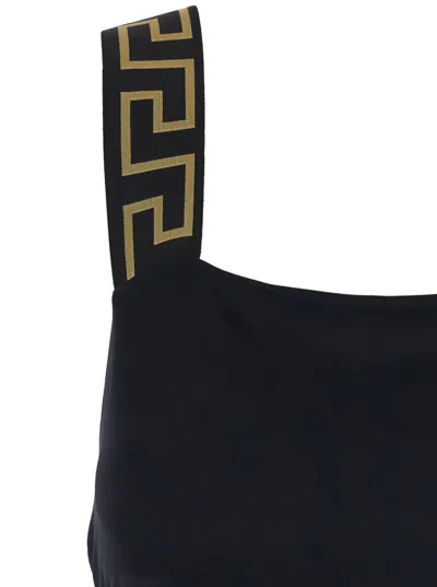 Versace Black One-piece Swimsuit With Greca Detail In Stretch Polyamide Woman