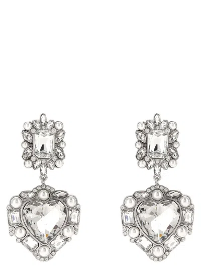 Self-portrait Crystal Pearl Tiered Heart Earrings In Metallic