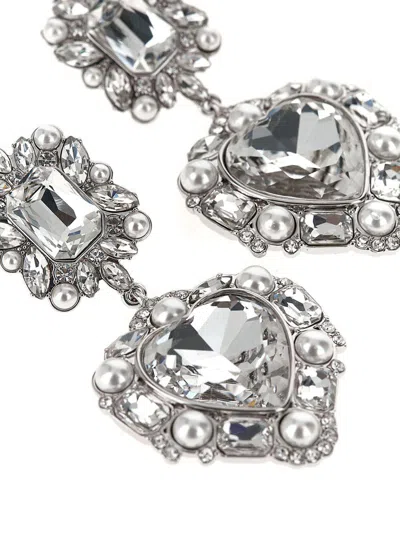 Self-portrait Crystal Pearl Tiered Heart Earrings In Metallic