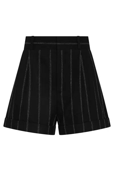 The Mannei Striped Wool Shorts With Belt Loops In Black