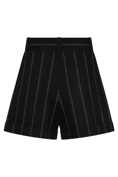 The Mannei Striped Wool Shorts With Belt Loops In Black