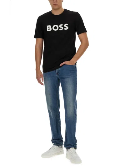 Hugo Boss Boss Sun Protection Logo T Shirt Navy In Black