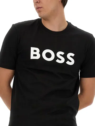 Hugo Boss Boss Sun Protection Logo T Shirt Navy In Black