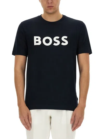 Hugo Boss Boss Sun Protection Logo T Shirt Navy In Black