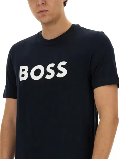 Hugo Boss Boss Sun Protection Logo T Shirt Navy In Black