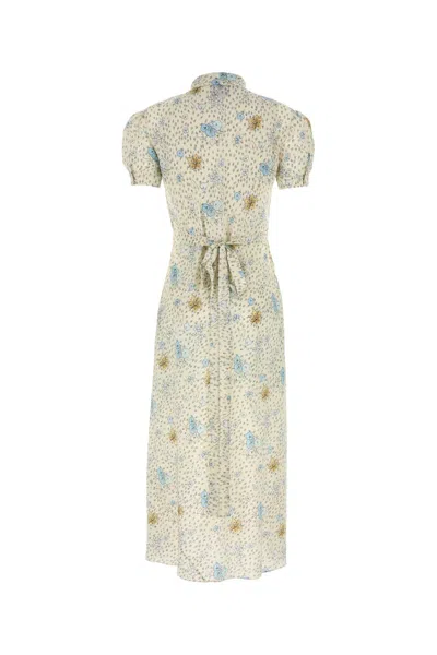 Miu Miu Silk Dress With Floral Print And Tie Waist In Multi