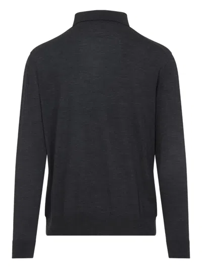 Kiton Long-sleeved Knitted Polo Shirt In Gray