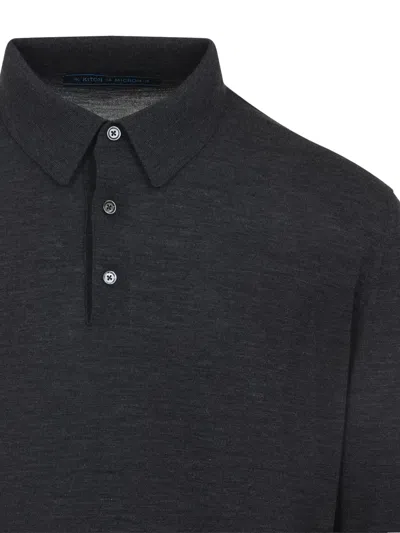 Kiton Long-sleeved Knitted Polo Shirt In Gray
