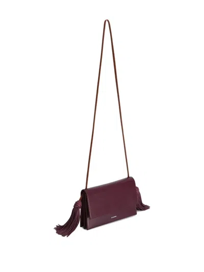 Jil Sander Tassel Shoulder Bag In Viola Leather In Red