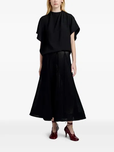 Proenza Schouler Etta Hammered Viscose Asymmetric Sleeve Top In Black