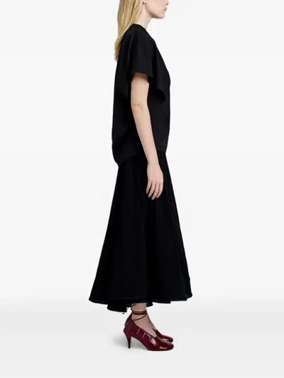 Proenza Schouler Etta Hammered Viscose Asymmetric Sleeve Top In Black