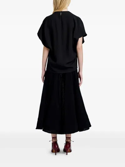 Proenza Schouler Etta Hammered Viscose Asymmetric Sleeve Top In Black