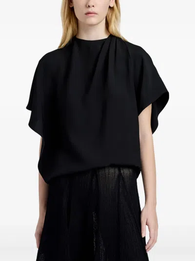 Proenza Schouler Etta Hammered Viscose Asymmetric Sleeve Top In Black