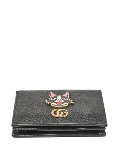 Pre-owned Gucci 2024 Cat-appliqué Wallet In Black
