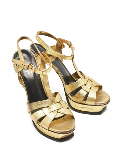 Pre-owned Saint Laurent Metallic Platform Sandals In Gold