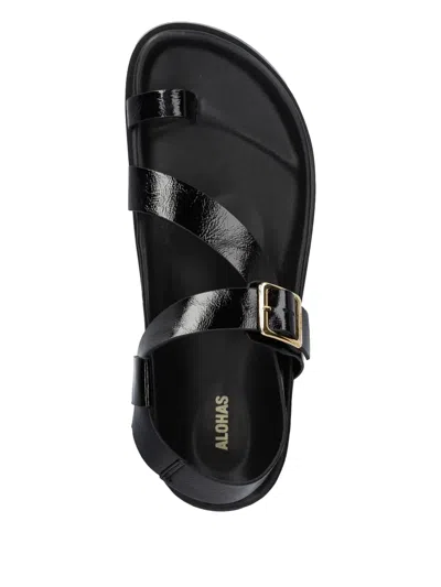 Alohas Flat Sandals With Adjustable Gold Buckle In Black