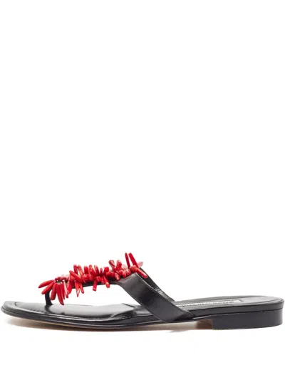Pre-owned Manolo Blahnik Leather Thong Flats