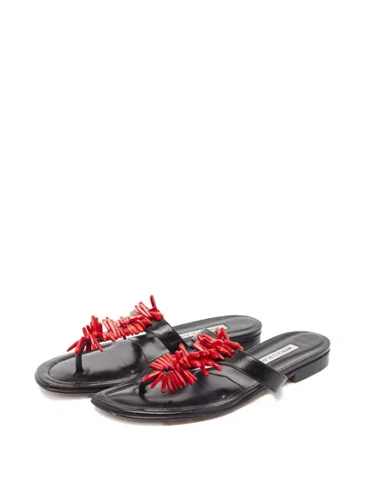 Pre-owned Manolo Blahnik Leather Thong Flats