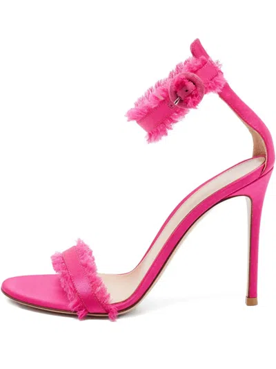 Pre-owned Gianvito Rossi 110mm Frayed-edge Heeled Sandals In Pink