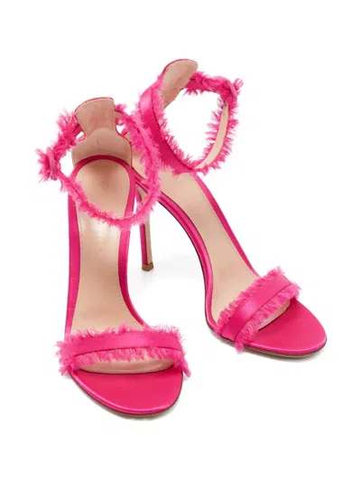 Pre-owned Gianvito Rossi 110mm Frayed-edge Heeled Sandals In Pink