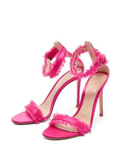 Pre-owned Gianvito Rossi 110mm Frayed-edge Heeled Sandals In Pink