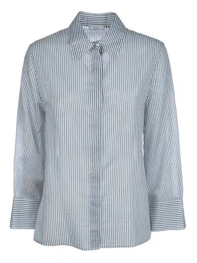 Peserico Striped Three-quarter-sleeve Shirt In Blue