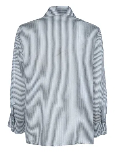 Peserico Striped Three-quarter-sleeve Shirt In Blue