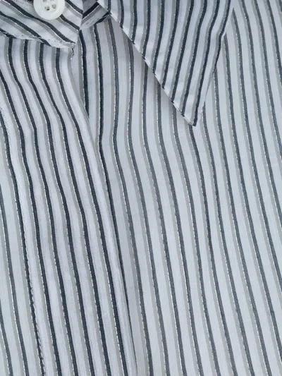 Peserico Striped Three-quarter-sleeve Shirt In Blue