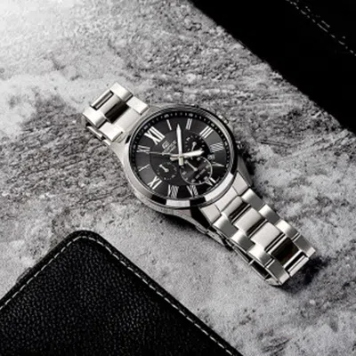 Casio Stainless Steel Strap Mens Black Analog In Metallic