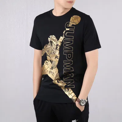 Air Jordan Jumpman Flying Man Logo Printing Short Sleeve Black In Black