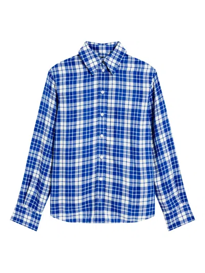 Proenza Schouler Bronwen Plaid Hammered Viscose Button-up Shirt In Blue