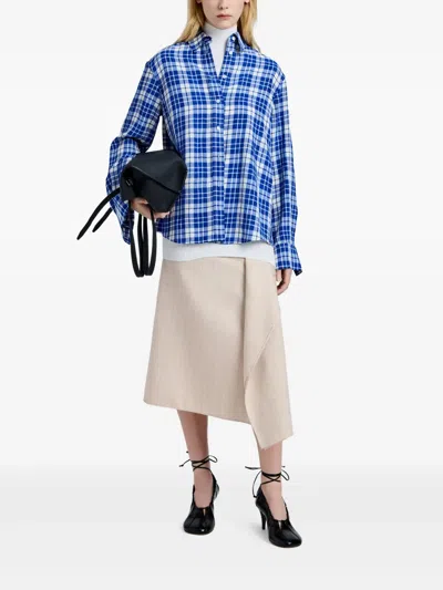 Proenza Schouler Bronwen Plaid Hammered Viscose Button-up Shirt In Blue