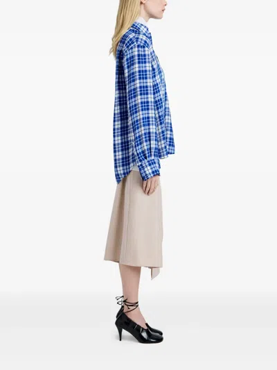 Proenza Schouler Bronwen Plaid Hammered Viscose Button-up Shirt In Blue