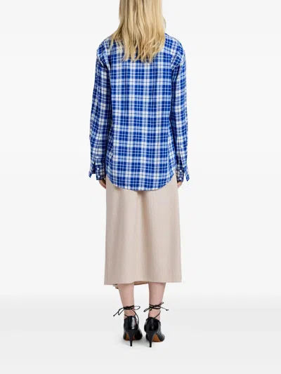 Proenza Schouler Bronwen Plaid Hammered Viscose Button-up Shirt In Blue
