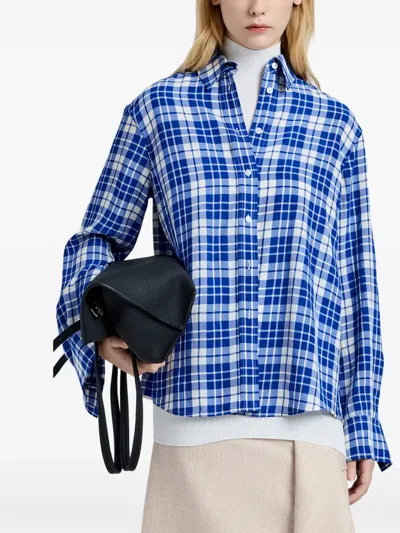 Proenza Schouler Bronwen Plaid Hammered Viscose Button-up Shirt In Blue