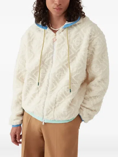 Casablanca Monogram Jacquard Oversized Fleece Jacket In White