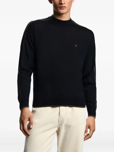Emporio Armani Colour-block Virgin-wool Jumper In Blue