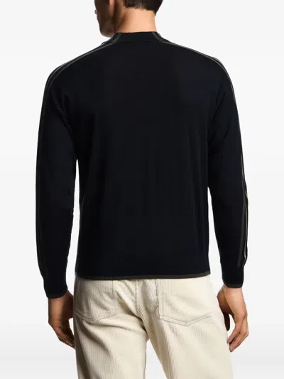 Emporio Armani Colour-block Virgin-wool Jumper In Blue