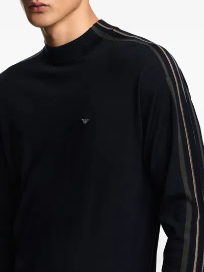 Emporio Armani Colour-block Virgin-wool Jumper In Blue