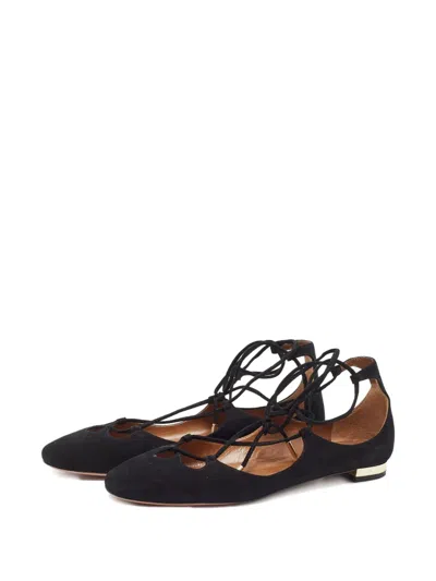 Pre-owned Aquazzura Lace-up Suede Flats